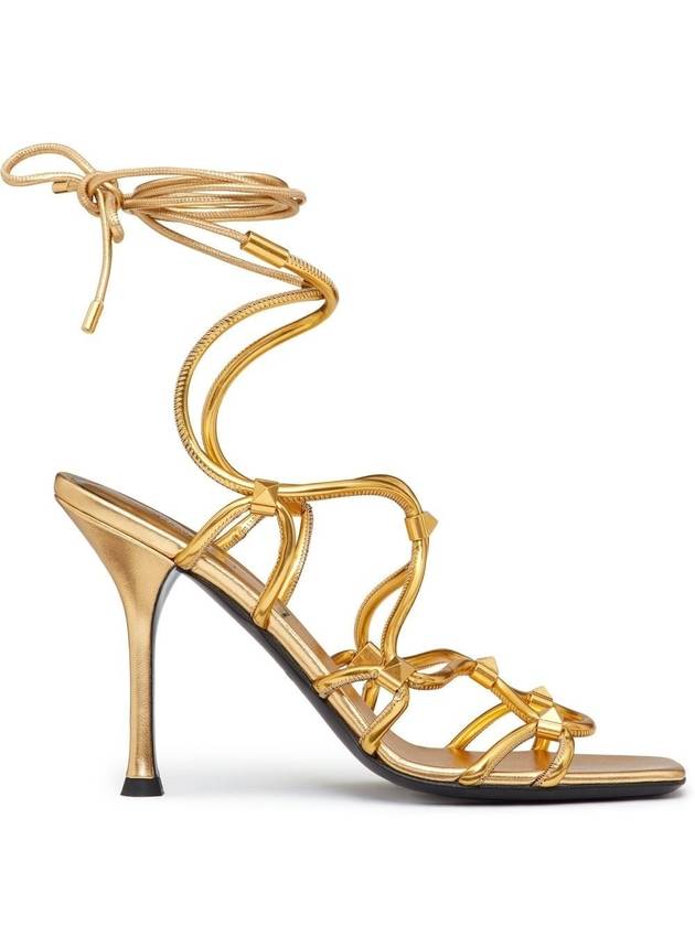 Rockstud Net Sandal Heels Gold - VALENTINO - BALAAN 2