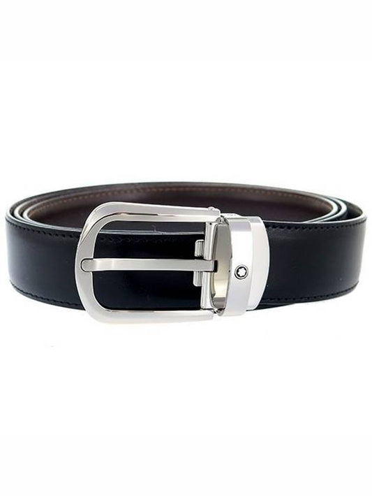 Horseshoe Buckle 30mm Reversible Leather Belt Black Brown - MONTBLANC - BALAAN 2