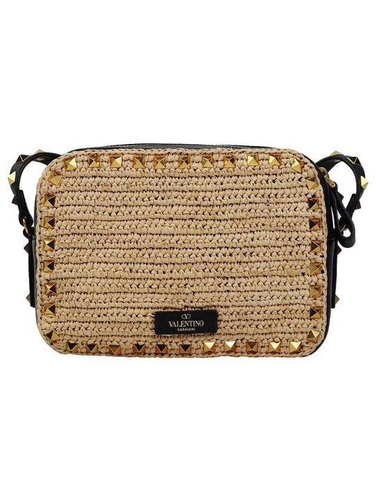 Rockstud Rattan Cross Bag Beige - VALENTINO - BALAAN.