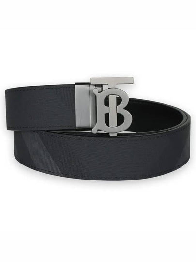 Men's Check Reversible Leather Belt Charcoal Graphite - BURBERRY - BALAAN 2