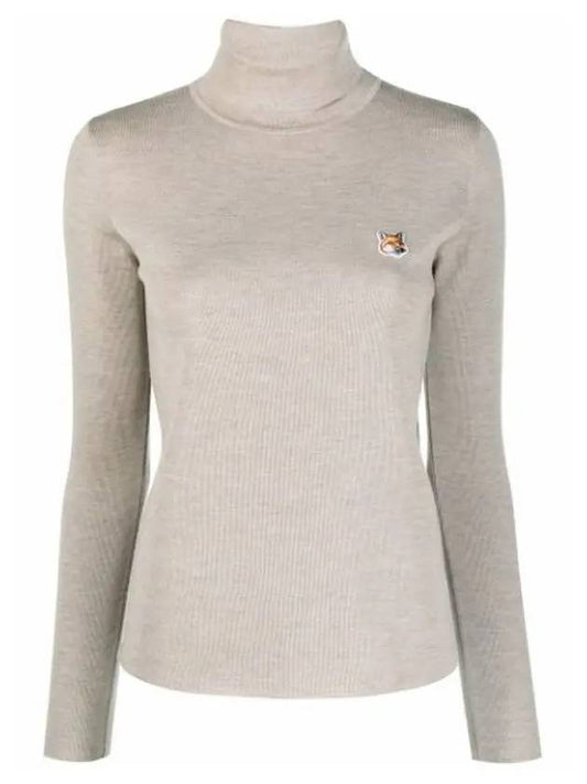 Fox Head Patch Fitted Wool Turtleneck Beige Melange - MAISON KITSUNE - BALAAN 2