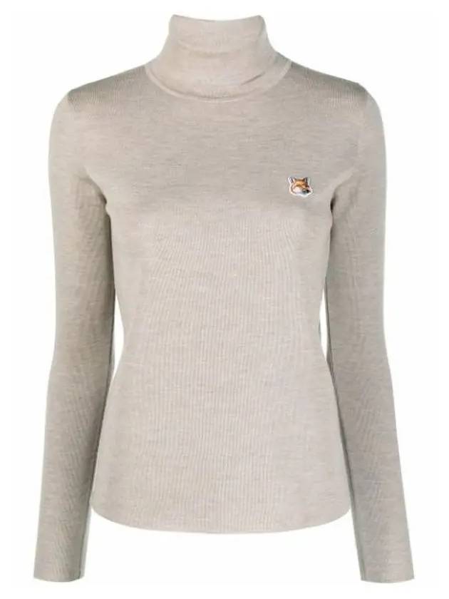 Fox Head Patch Fitted Wool Turtleneck Beige Melange - MAISON KITSUNE - BALAAN 3