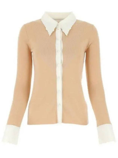 Scallop Collar Fitted Wool Cardigan Beige - CHLOE - BALAAN 2