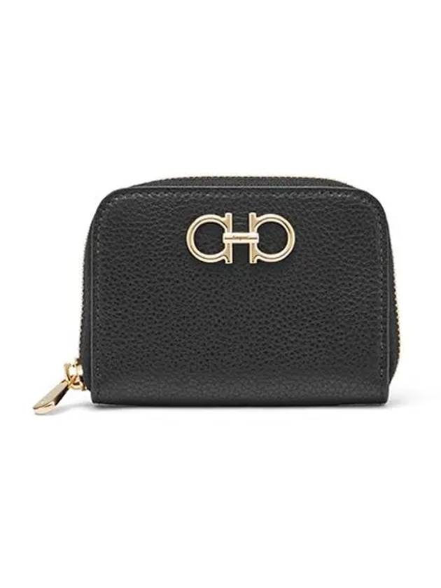 Women's Gancini Logo Zipper Card Wallet Black - SALVATORE FERRAGAMO - BALAAN 3