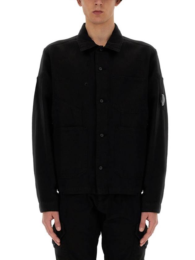 Cotton Linen Over Long Sleeve Shirt Black - CP COMPANY - BALAAN 2