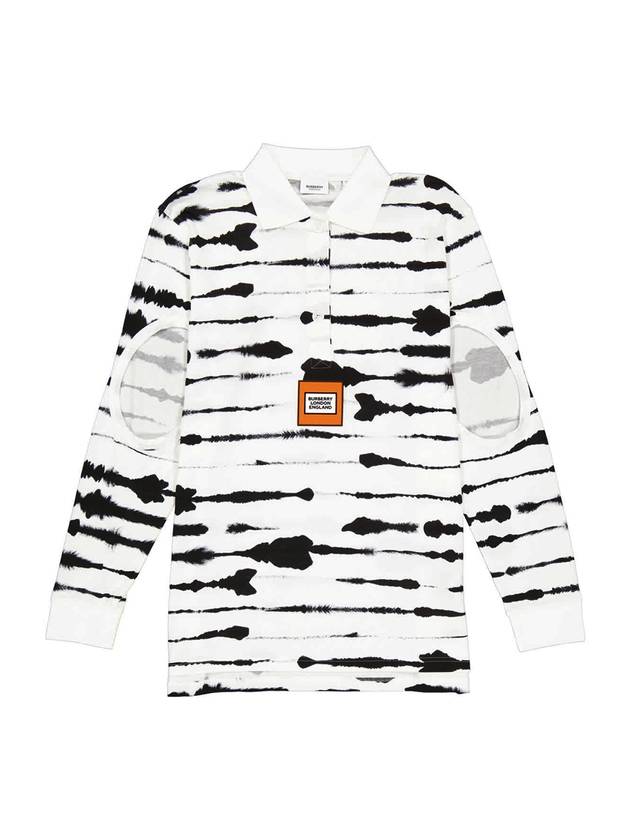 Women's Monochrome Watercolor Print Cotton Long Sleeve Shirt White - BURBERRY - BALAAN 1