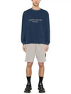 Logo Print Cotton Sweatshirt Blue - STONE ISLAND - BALAAN 3