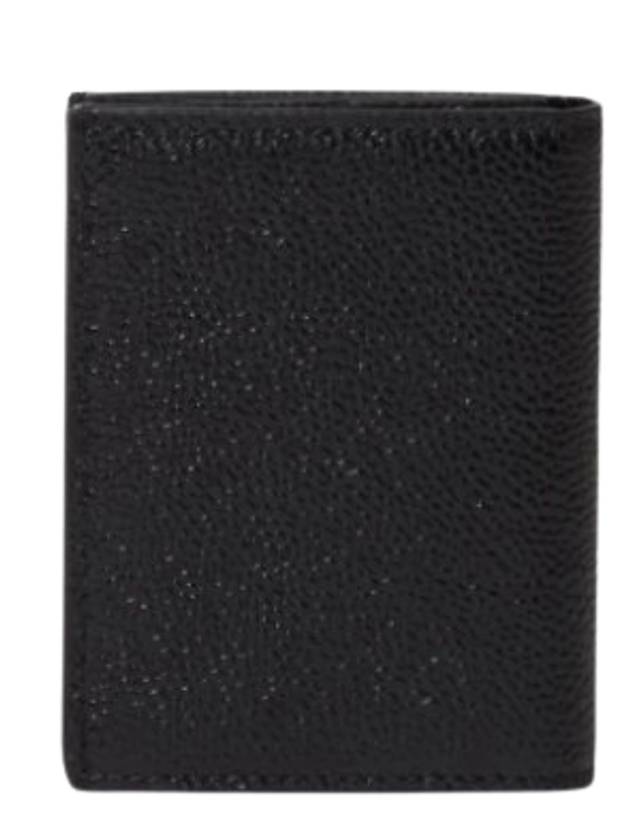 Pebble Grained Leather Double Card Wallet Black - THOM BROWNE - BALAAN 4