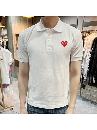 Red Heart Polo Collar Short Sleeve Tee White - COMME DES GARCONS PLAY - BALAAN 2