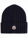 Logo Patch Wool Beanie Navy - MONCLER - BALAAN 2