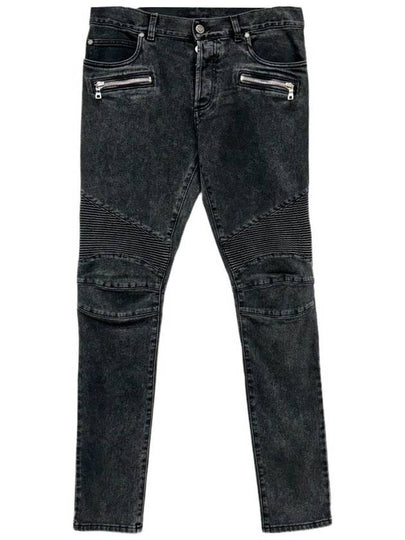 Men's Zipper Rib Slim Fit Biker Jeans Black - BALMAIN - BALAAN 2