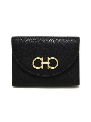 Gancini Compact Card Wallet Black - SALVATORE FERRAGAMO - BALAAN 1