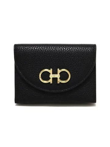 Gancini Compact Card Wallet Black - SALVATORE FERRAGAMO - BALAAN 1