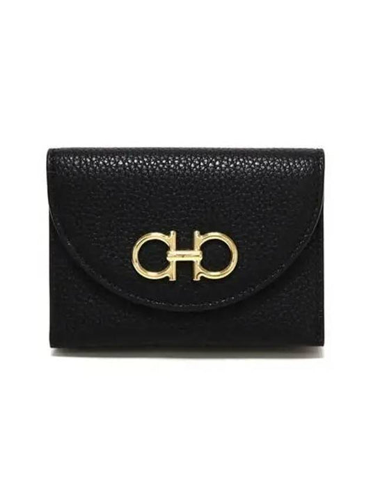 Gancini Compact Card Wallet Black - SALVATORE FERRAGAMO - BALAAN 1