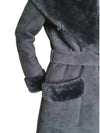 Shearling sheepskin mutton belt fur collar black long tax coat - ARMANI COLLEZIONI - BALAAN 7