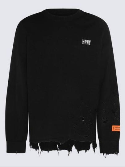 Shredded Crewneck Embroidered Logo Knit Top Black - HERON PRESTON - BALAAN 2