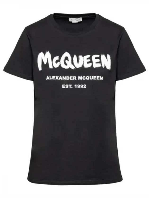 Women's Graffiti Logo Short Sleeve T-Shirt Black - ALEXANDER MCQUEEN - BALAAN 2