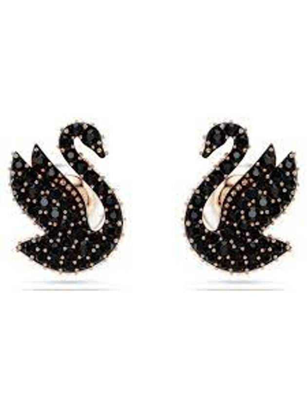 Iconic Swan Stud Earrings Black - SWAROVSKI - BALAAN 1