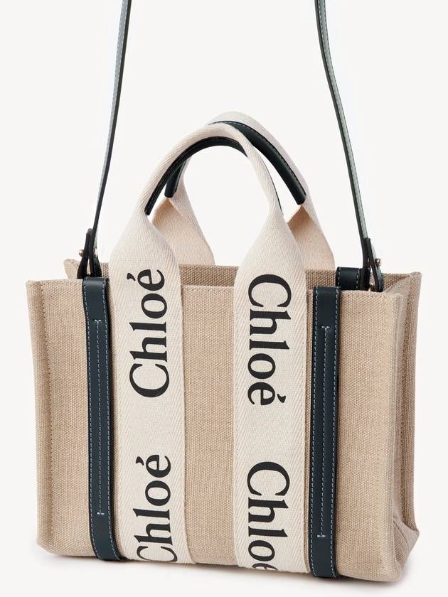 Woody Small Canvas Tote Bag Navy Beige - CHLOE - BALAAN 4