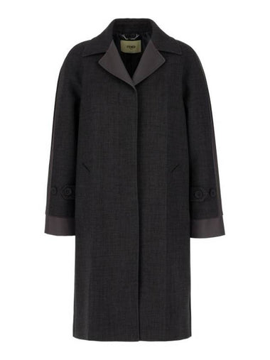 Natte Fabric Car Coat Dark Grey - FENDI - BALAAN 1