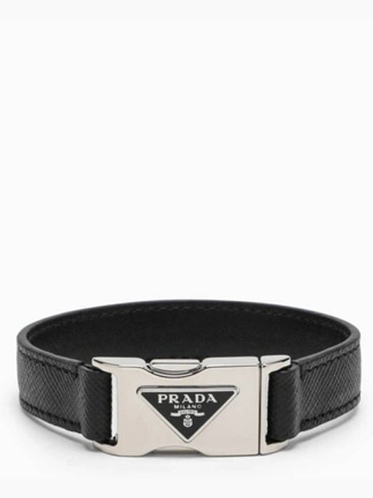 triangle logo buckle saffiano bracelet black - PRADA - BALAAN 2