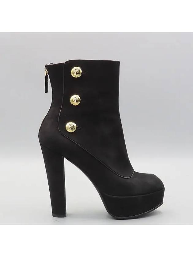 Black suede gold logo button decoration open toe wedge heel zip up boots 38 - LOUIS VUITTON - BALAAN 3