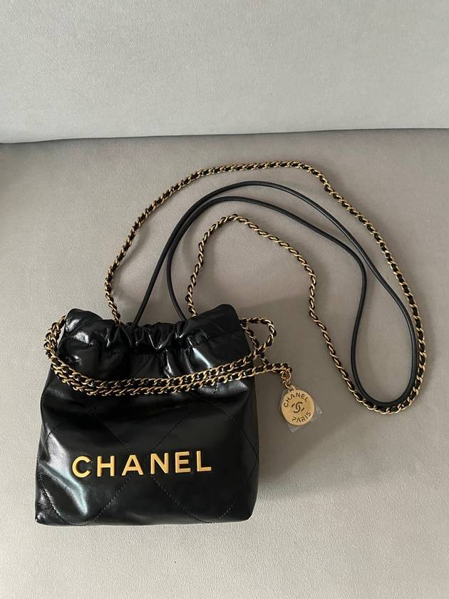 Mini Handbag Shiny Calfskin Gold Black - CHANEL - BALAAN 8