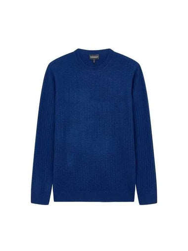 Men s Textured Cashmere Wool Knit Blue - EMPORIO ARMANI - BALAAN 1