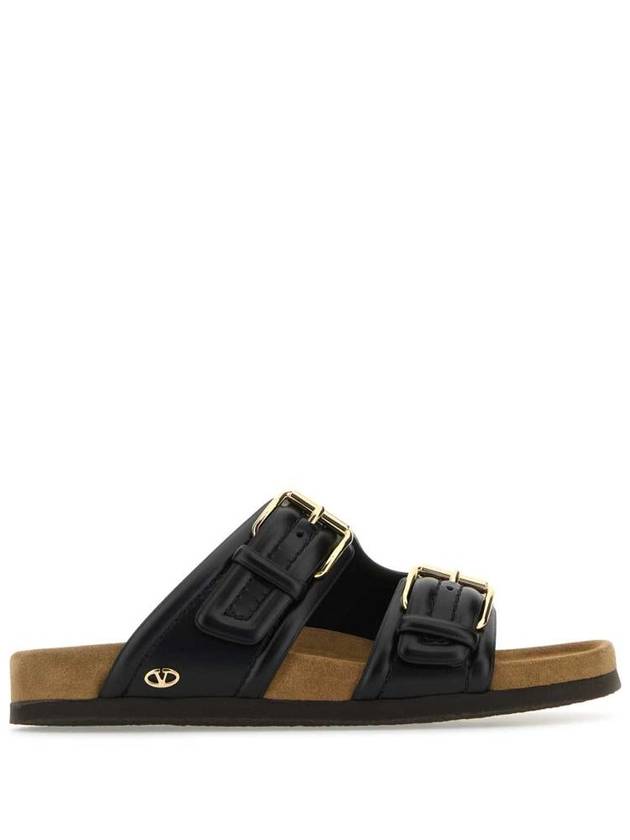 V Logo Leather Sandals Black - VALENTINO - BALAAN 2