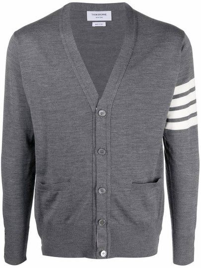 Men's Sustainable Classic Diagonal Wool Cardigan Medium Grey - THOM BROWNE - BALAAN 2