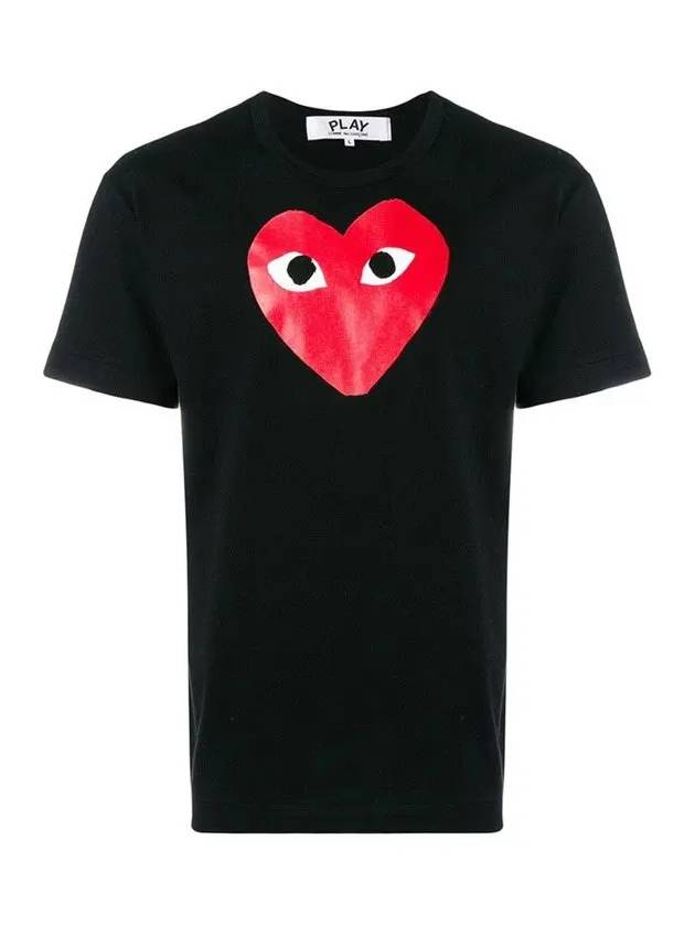 Red Big Heart Print Short Sleeve T-Shirt Black - COMME DES GARCONS - BALAAN 3