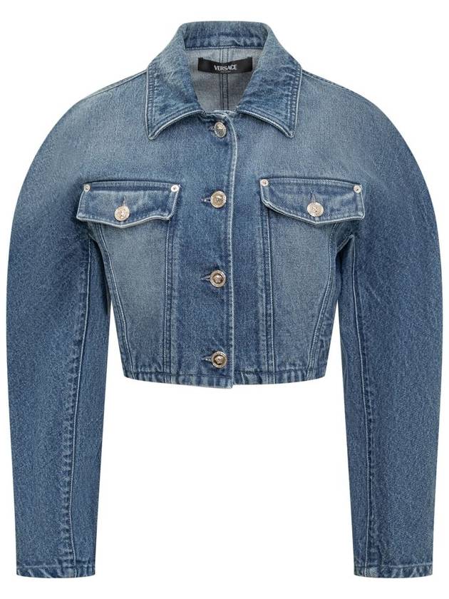 Women's Cropped Denim Jacket Blue - VERSACE - BALAAN 2