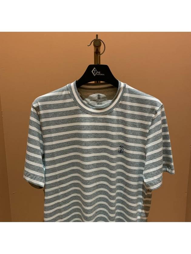 Striped Logo Short Sleeve T-Shirt Grey - BRUNELLO CUCINELLI - BALAAN 3