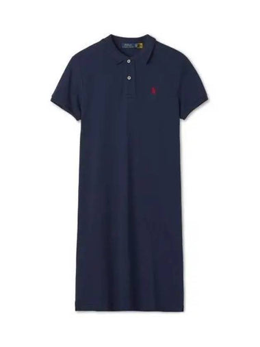 W Cotton Mesh Polo Dress Navy - POLO RALPH LAUREN - BALAAN 1