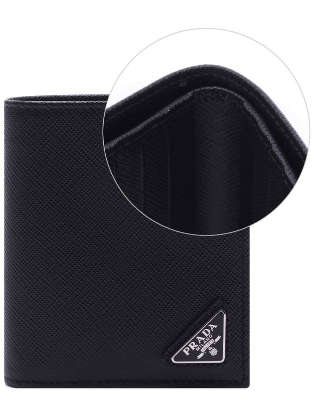 Logo Saffiano Leather Half Wallet Black - PRADA - BALAAN 3