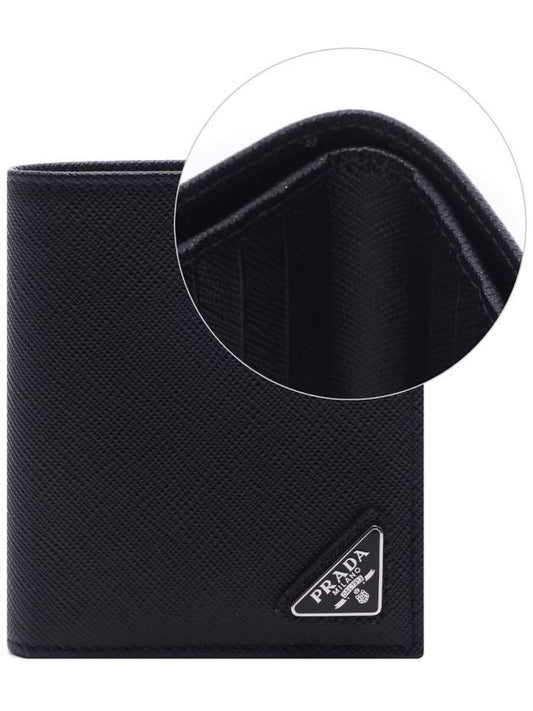 Triangular Logo Saffiano Half Wallet Black - PRADA - BALAAN 2