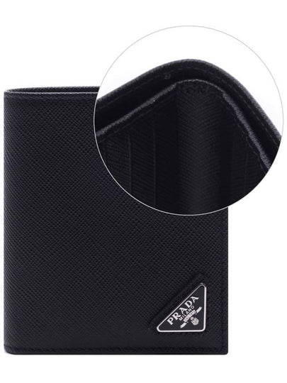 Triangle Logo Saffiano Half Wallet Black - PRADA - BALAAN 2