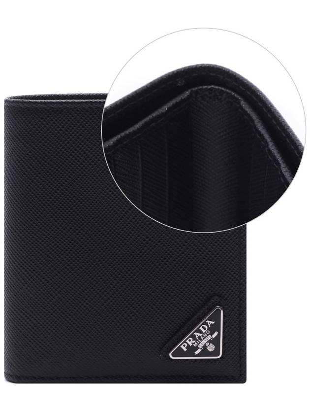 Triangular Logo Saffiano Half Wallet Black - PRADA - BALAAN 3