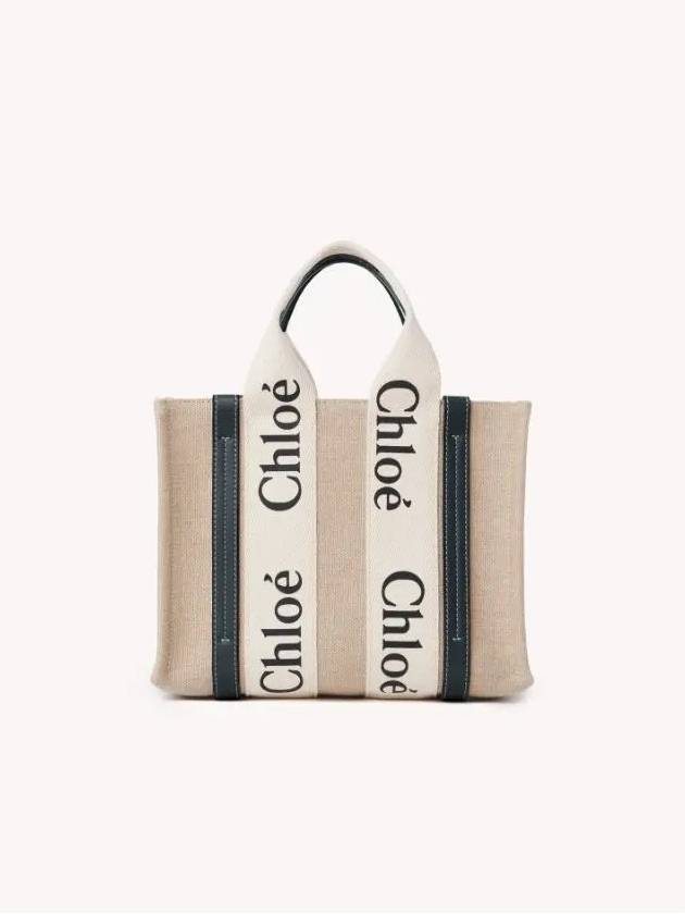 Woody Small Canvas Tote Bag Navy Beige - CHLOE - BALAAN 3