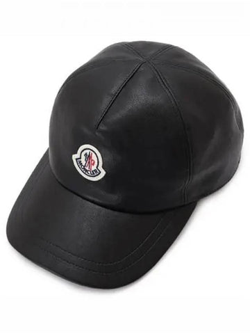 3B00015 5966Z 999 Logo Patch Leather Cap Black Hat TJ 270009 - MONCLER - BALAAN 1