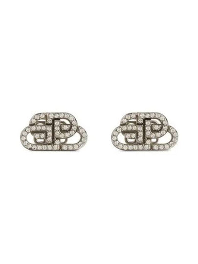 BB Logo Rhinestone Stud Earrings Silver - BALENCIAGA - BALAAN 2