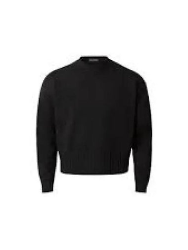 Cropped Crew Neck Knit Top Black - AMI - BALAAN 1