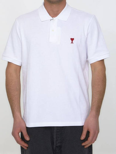 Small Heart Logo Polo Shirt White - AMI - BALAAN 2