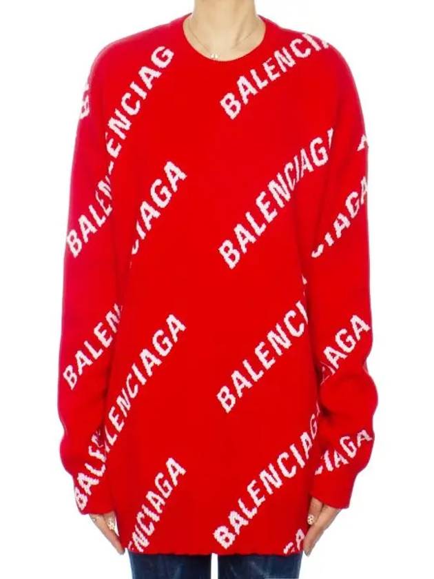 Women s Logo Round Neck Knit Red 625329 - BALENCIAGA - BALAAN 1