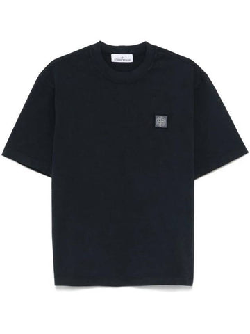 Combed Organic Cotton Jersey Short Sleeve T-Shirt Navy Blue - STONE ISLAND - BALAAN 1