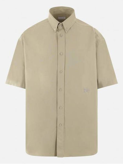 Cotton Oxford Short Sleeve Shirt Green - BURBERRY - BALAAN 2