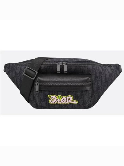 Kaws Dior Oblique Jacquard And Grained Calfskin Rider 2.0 Belt Bag Black - DIOR - BALAAN 2