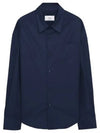 Chest Pocket Boxy Fit Poplin Long Sleeve Shirt Navy - AMI - BALAAN 1