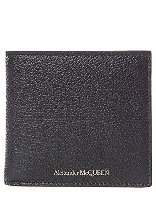 Gold Logo Pebble Leather Half Wallet Black - ALEXANDER MCQUEEN - BALAAN 2