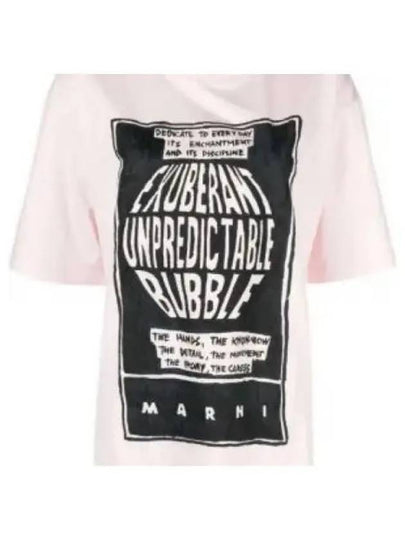 Women's Slogan Print Short Sleeve T-Shirt Light Pink - MARNI - BALAAN 2